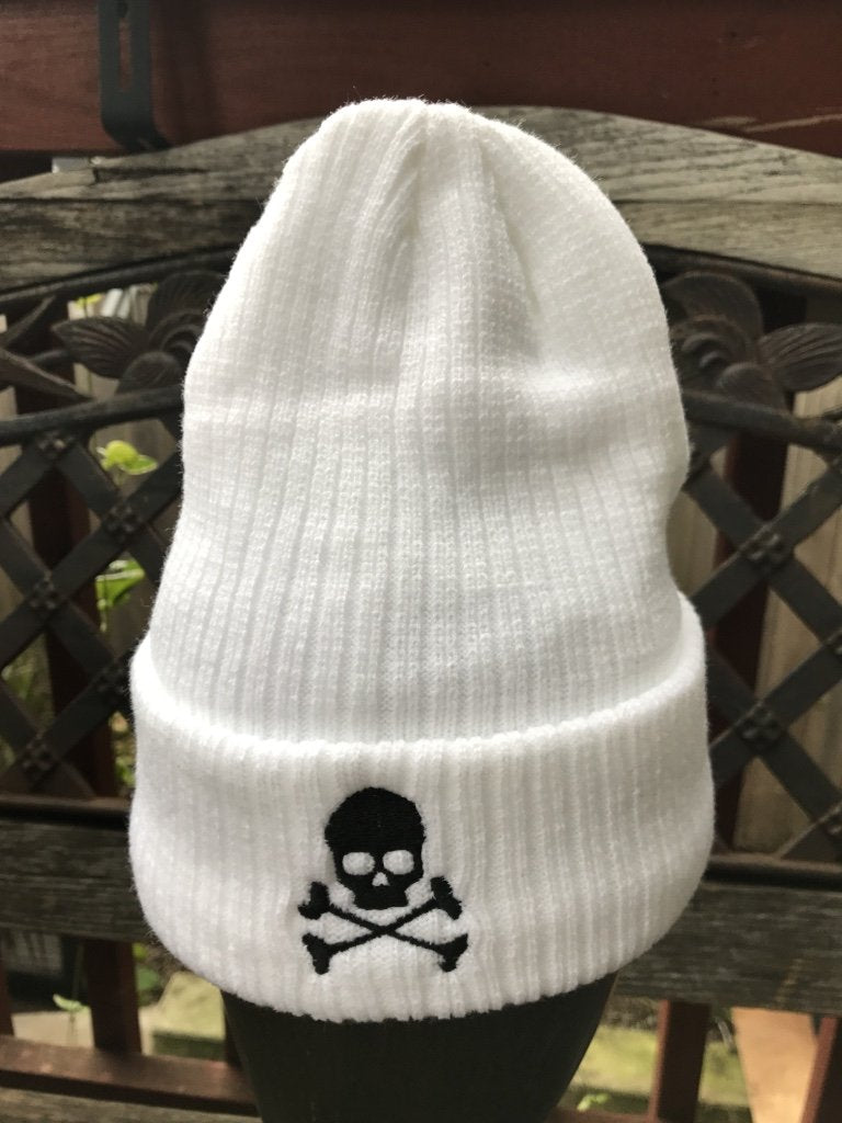 Midnight Ribbed Skull Cap - White